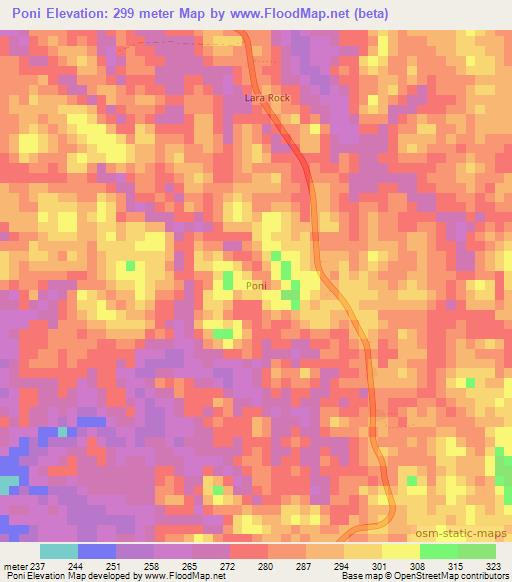 Poni,Liberia Elevation Map