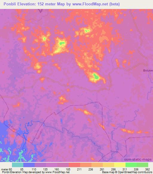 Ponbli,Liberia Elevation Map
