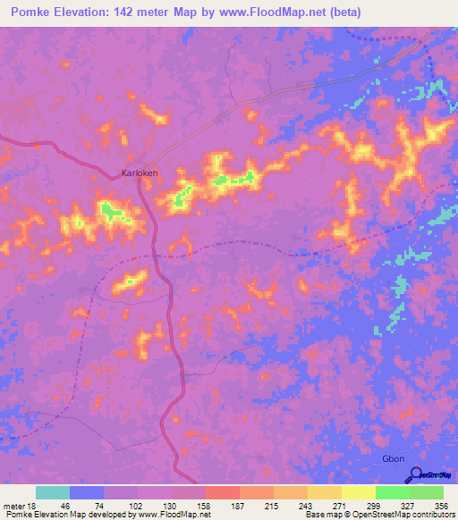 Pomke,Liberia Elevation Map