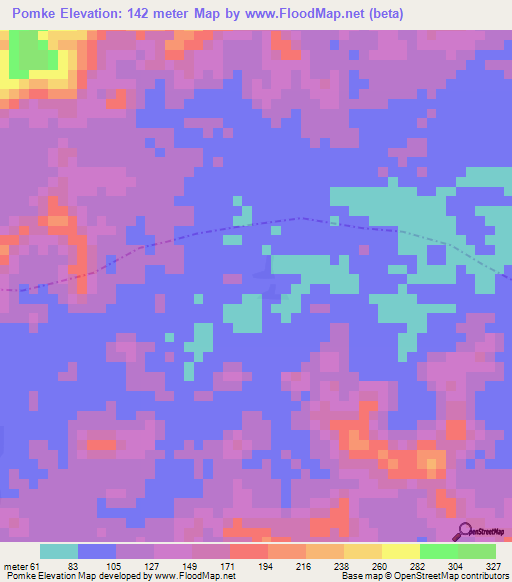 Pomke,Liberia Elevation Map