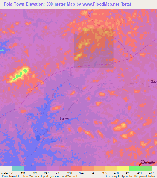 Pola Town,Liberia Elevation Map