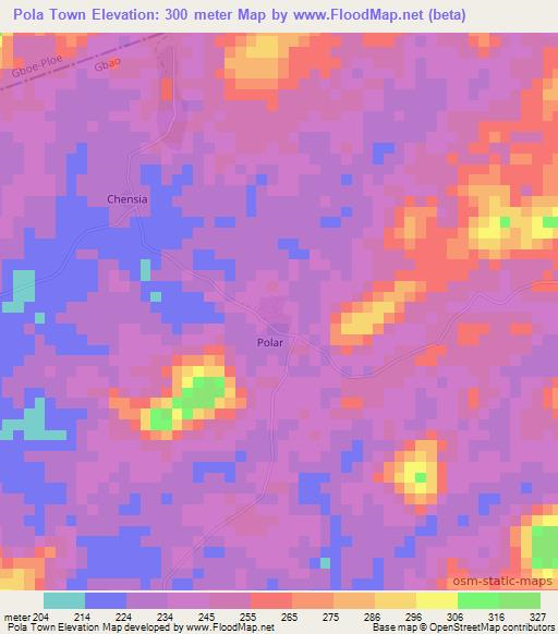 Pola Town,Liberia Elevation Map