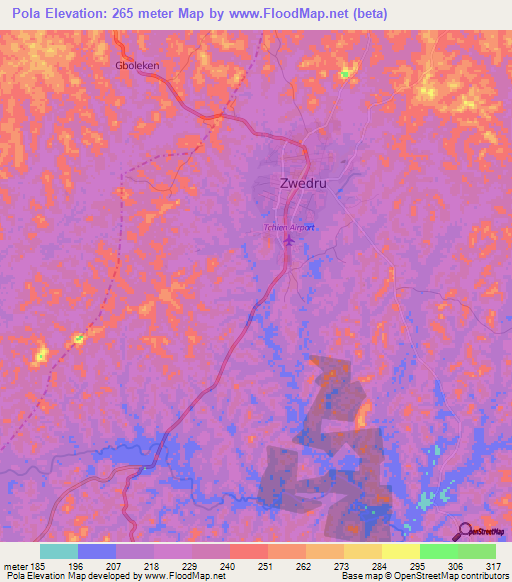 Pola,Liberia Elevation Map