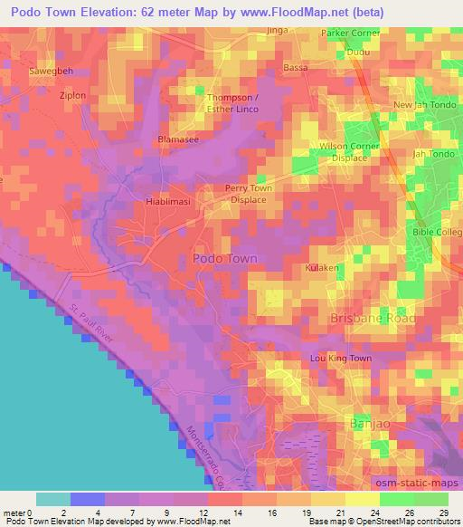 Podo Town,Liberia Elevation Map