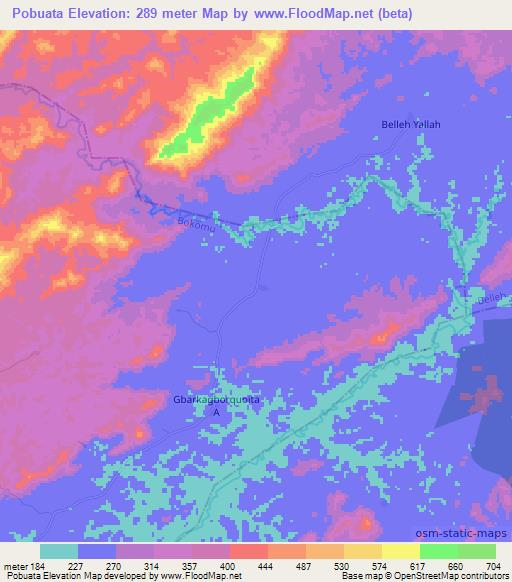 Pobuata,Liberia Elevation Map