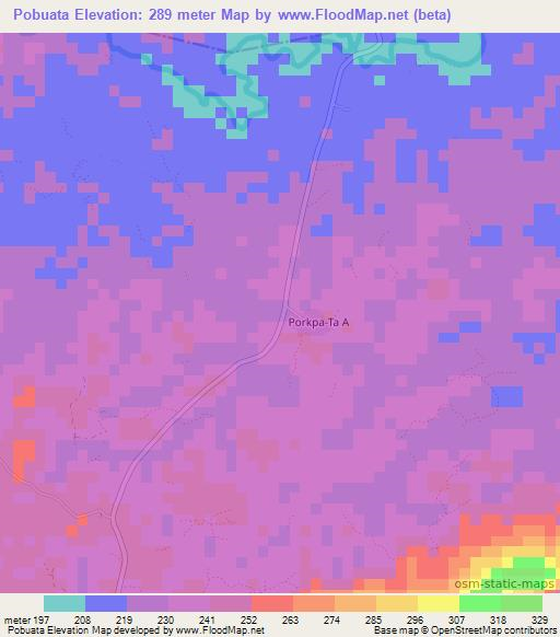 Pobuata,Liberia Elevation Map
