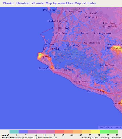 Plonkor,Liberia Elevation Map