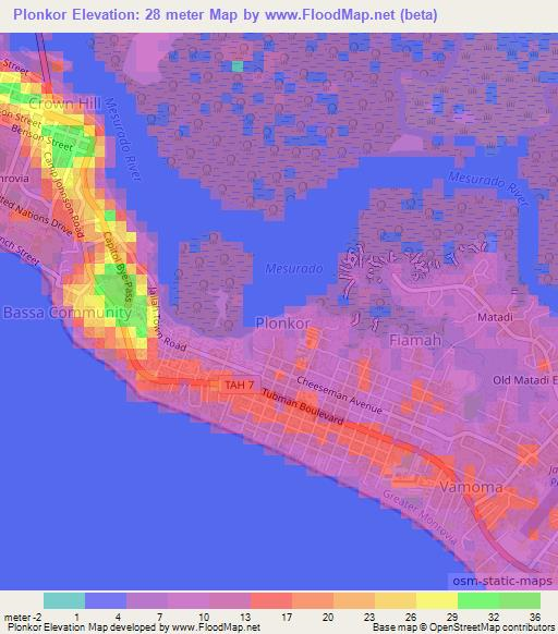 Plonkor,Liberia Elevation Map