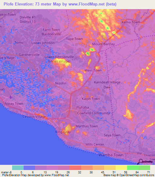 Plofe,Liberia Elevation Map