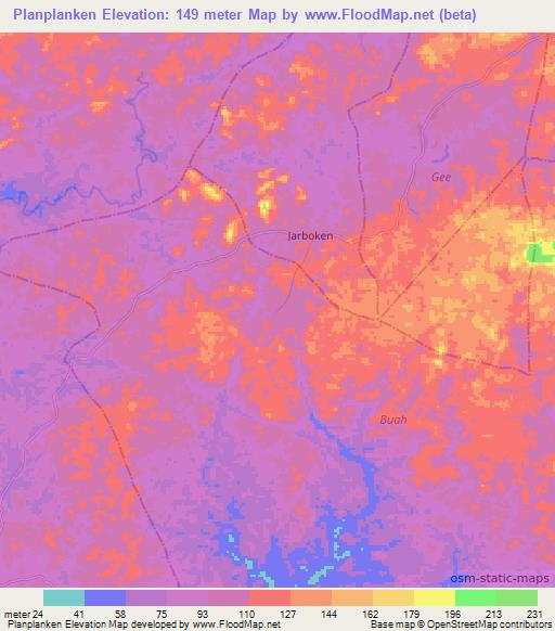 Planplanken,Liberia Elevation Map