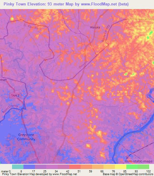 Pinky Town,Liberia Elevation Map