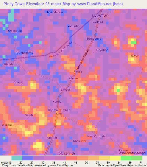 Pinky Town,Liberia Elevation Map