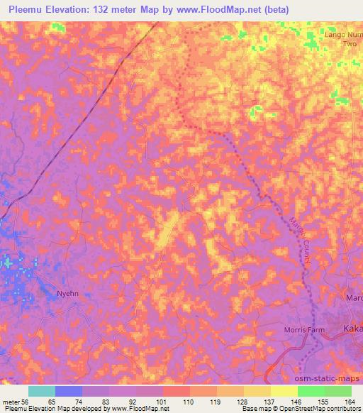 Pleemu,Liberia Elevation Map