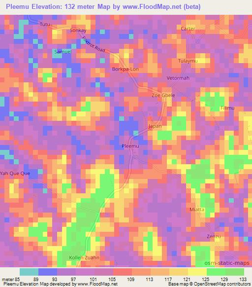 Pleemu,Liberia Elevation Map