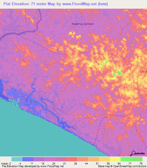 Piai,Liberia Elevation Map