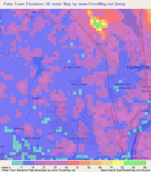 Peter Town,Liberia Elevation Map