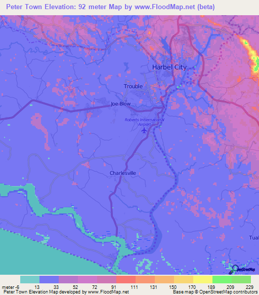 Peter Town,Liberia Elevation Map