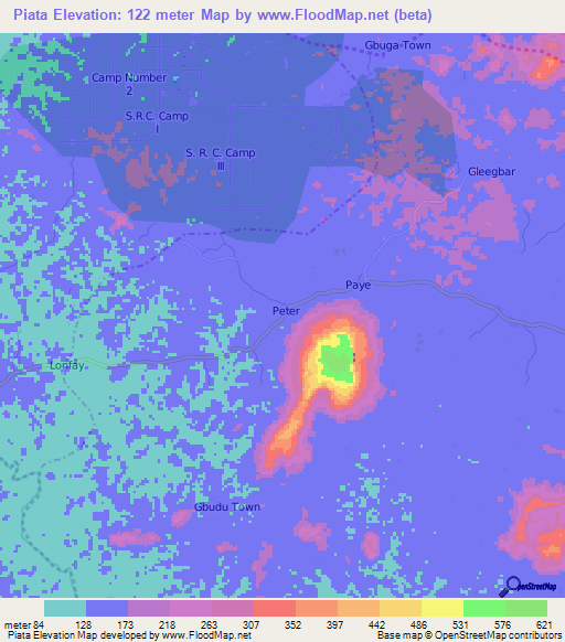 Piata,Liberia Elevation Map