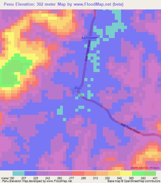 Penu,Liberia Elevation Map