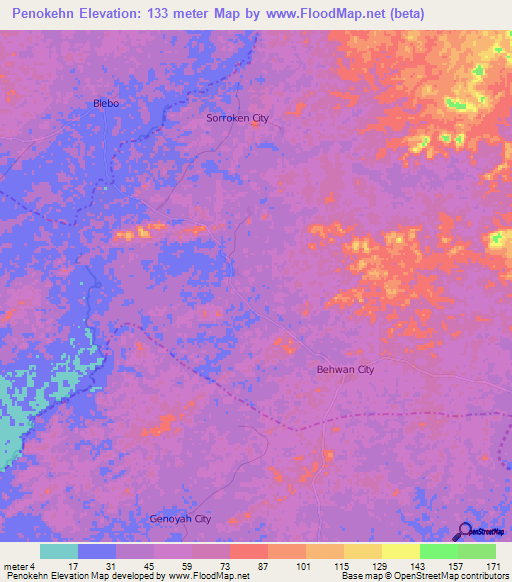 Penokehn,Liberia Elevation Map