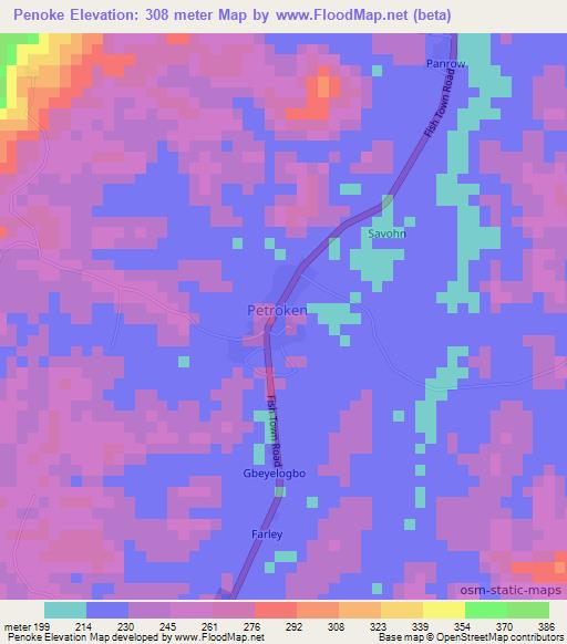 Penoke,Liberia Elevation Map