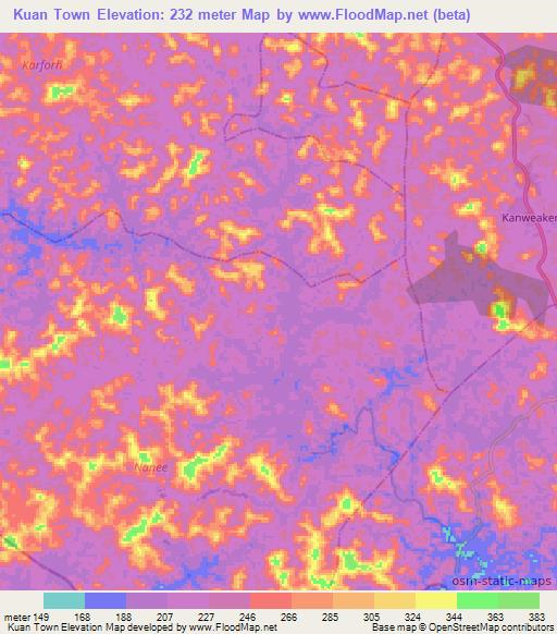 Kuan Town,Liberia Elevation Map