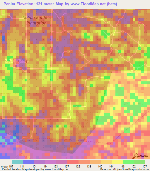 Penita,Liberia Elevation Map