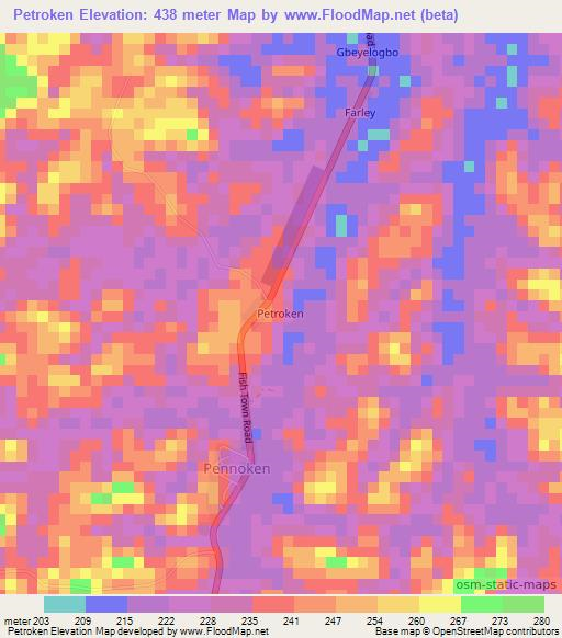 Petroken,Liberia Elevation Map
