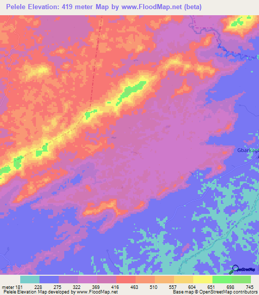 Pelele,Liberia Elevation Map