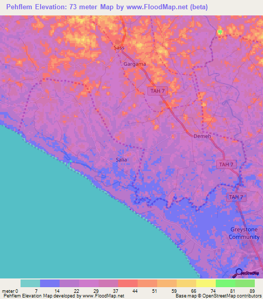Pehflem,Liberia Elevation Map