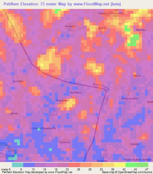 Pehflem,Liberia Elevation Map