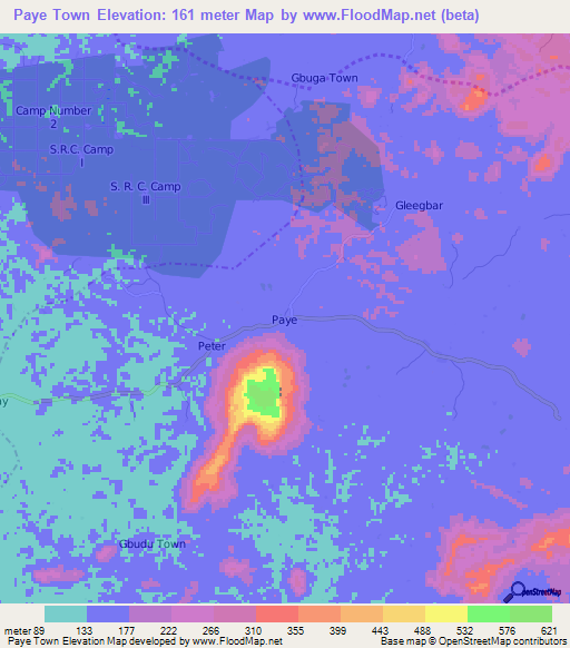 Paye Town,Liberia Elevation Map