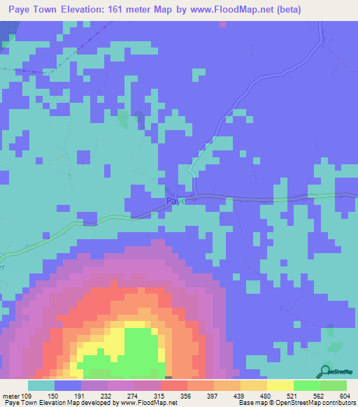 Paye Town,Liberia Elevation Map