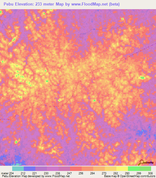 Pebu,Liberia Elevation Map