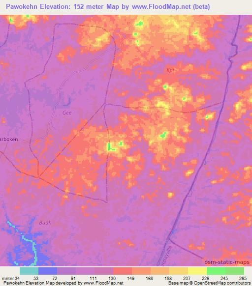 Pawokehn,Liberia Elevation Map