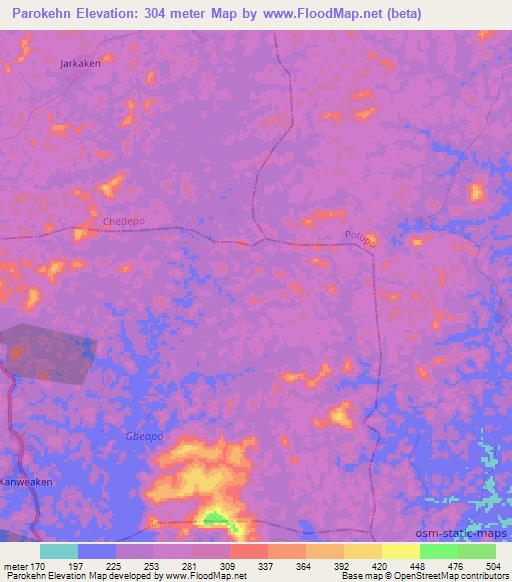 Parokehn,Liberia Elevation Map