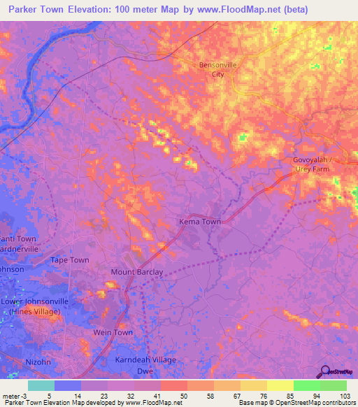Parker Town,Liberia Elevation Map