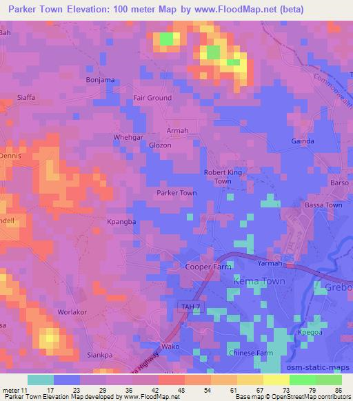 Parker Town,Liberia Elevation Map