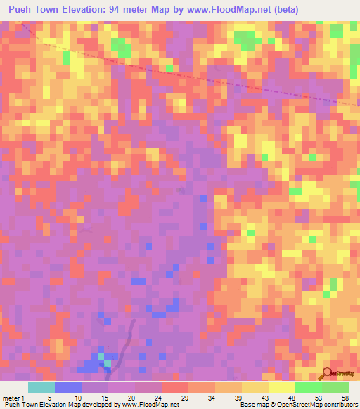 Pueh Town,Liberia Elevation Map