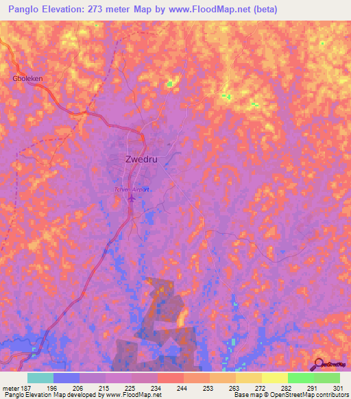 Panglo,Liberia Elevation Map