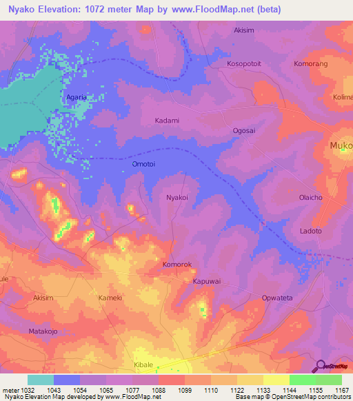 Nyako,Uganda Elevation Map