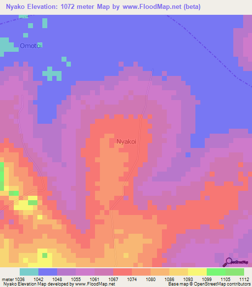 Nyako,Uganda Elevation Map