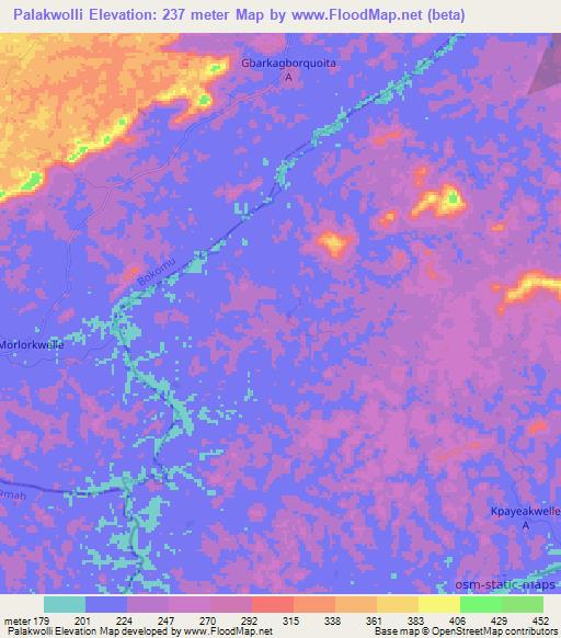 Palakwolli,Liberia Elevation Map