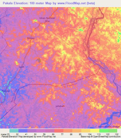 Pakala,Liberia Elevation Map