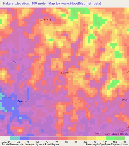 Pakala,Liberia Elevation Map