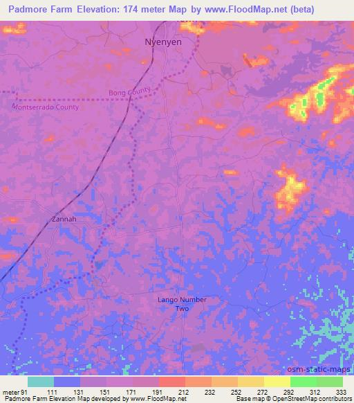 Padmore Farm,Liberia Elevation Map