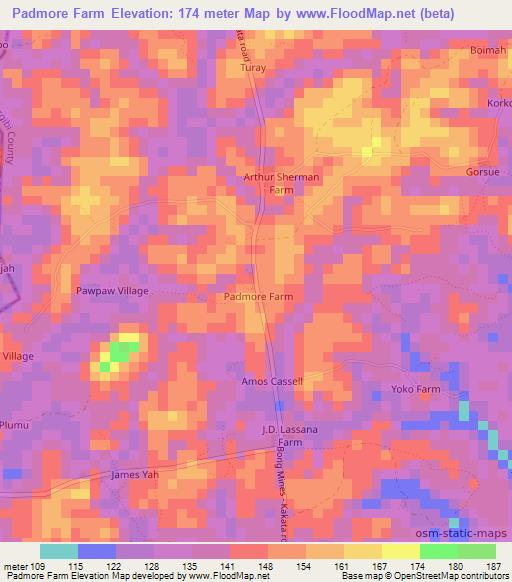 Padmore Farm,Liberia Elevation Map