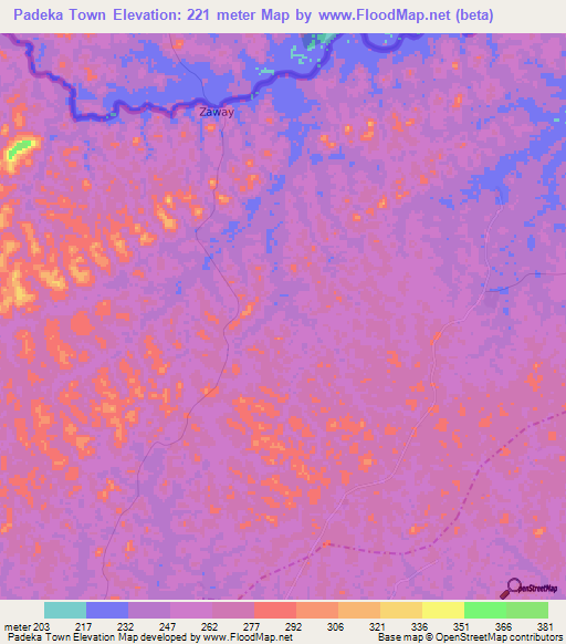 Padeka Town,Liberia Elevation Map