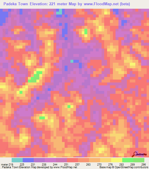 Padeka Town,Liberia Elevation Map