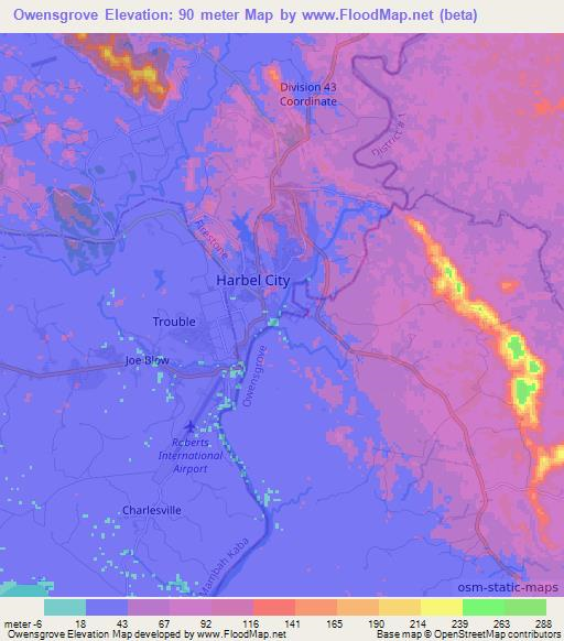 Owensgrove,Liberia Elevation Map